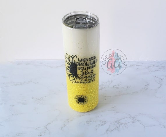 Sunflower Tumbler, Glitter Cup, Inspirational Cups, Travel Coffee Tumbler, Birthday Gift for Her, Christmas Gift for women, Stocking Stuffer