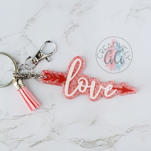 Love Keychain, Love Arrow, Glitter key fob, Bag Tag, Valentine&#39;s Day Key ring, Valentine&#39;s Day gift for her, Vday gift, Gifts under 20