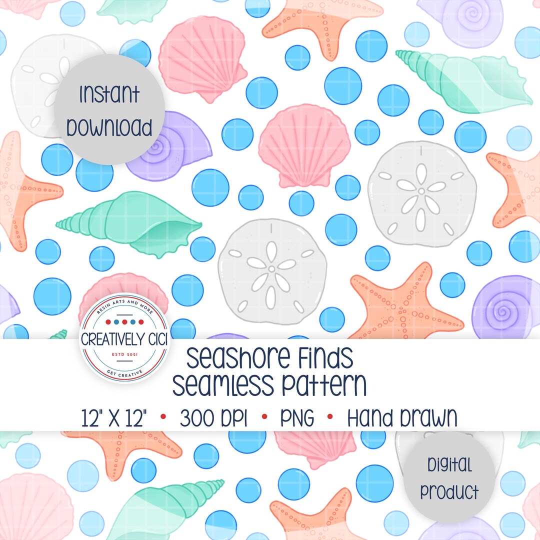 Pastel Seashell Seamless Pattern PNG, Coastal Beach Ocean Digital Paper ...