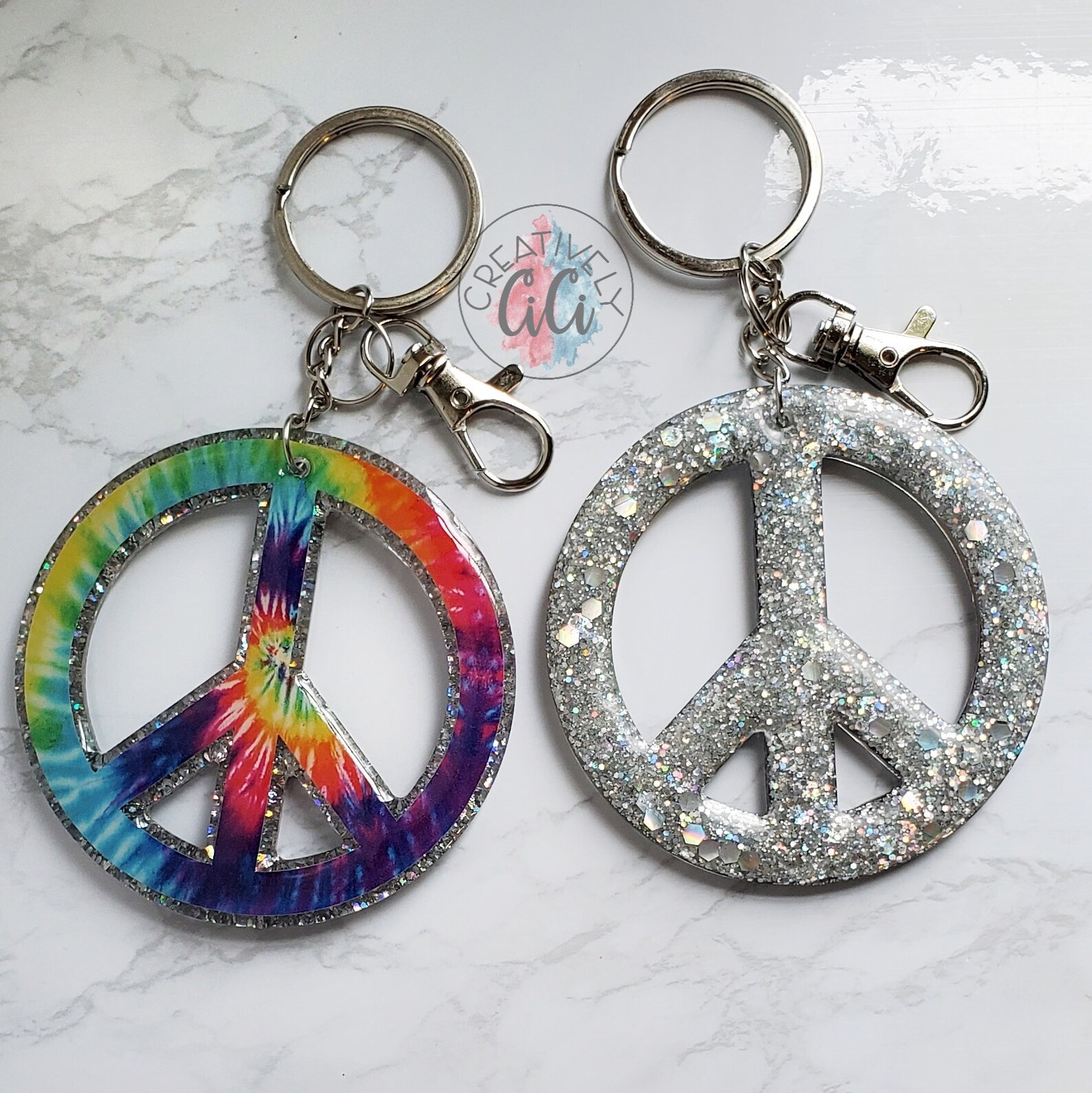 Tie Dye Hippie Peace Sign Keychain, Retro Hobo Rainbow Key Ring ...