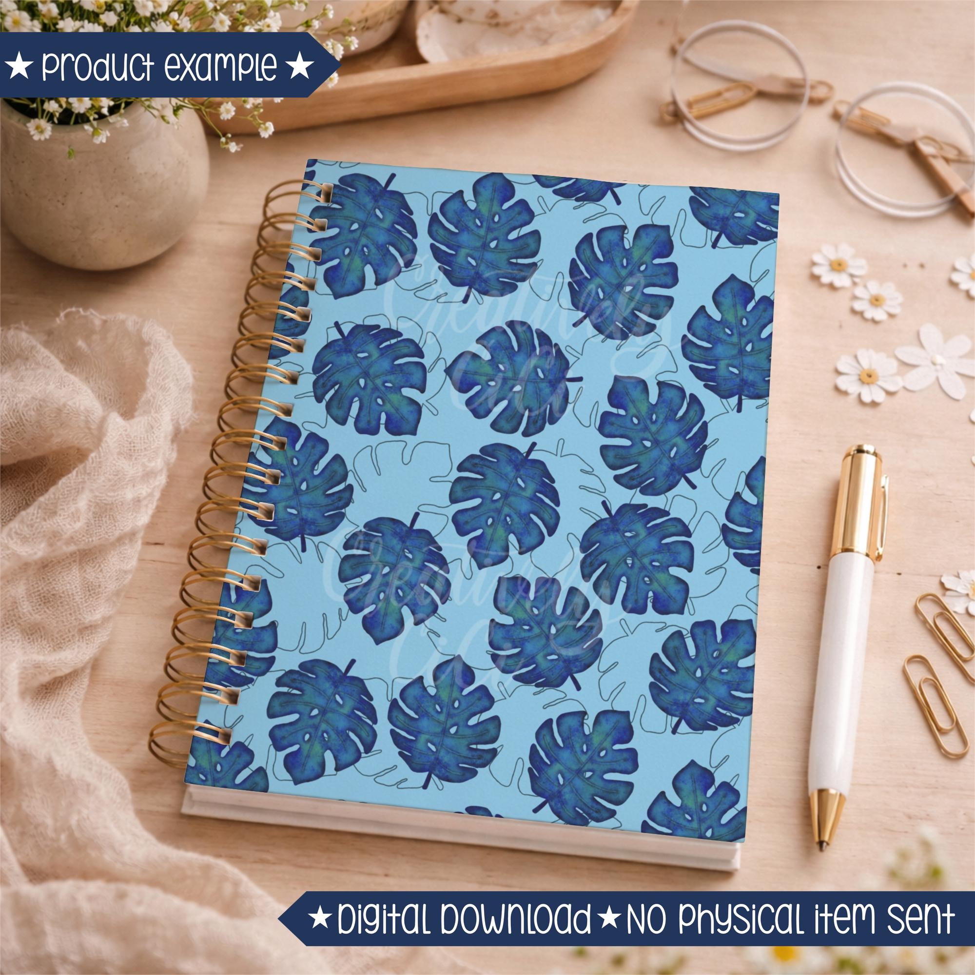 Blue Monstera Seamless Pattern PNG, Tropical Watercolor Leaves Digital ...
