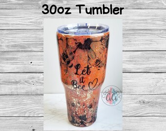Orange Floral Bee Snowglobe Bottom Tumbler