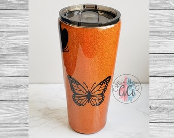 Monarch Butterfly Orange Glitter Tumbler