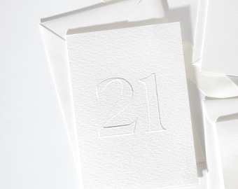 21st birthday card embossed letterpress card