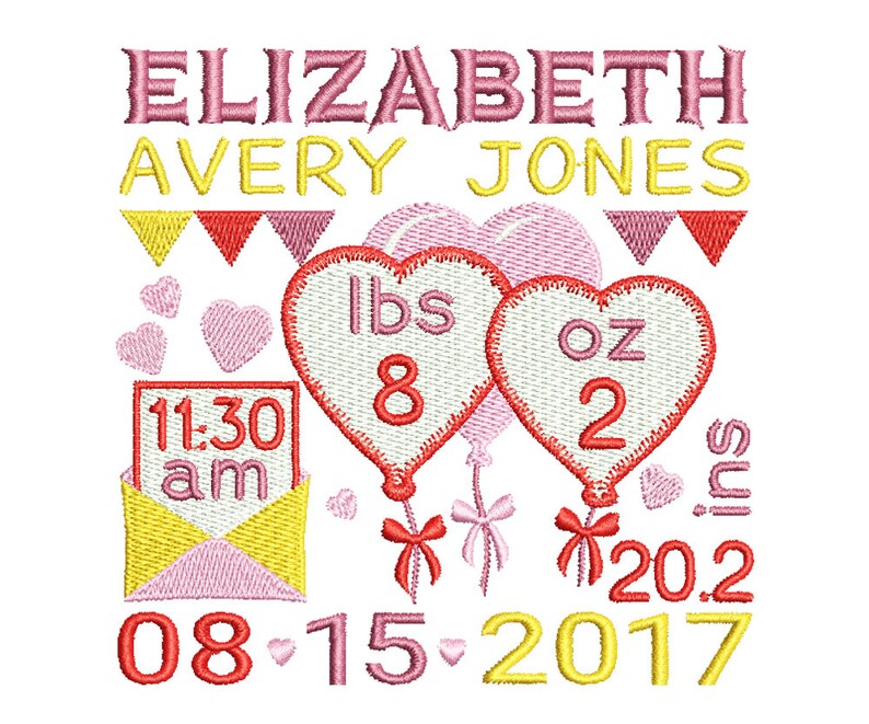 Baby Birth Announcement Machine Embroidery Design Baloon Etsy