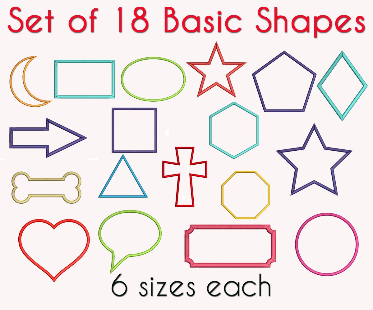 18 Basic Shapes Applique Embroidery Design Machine Designs 6 Etsy