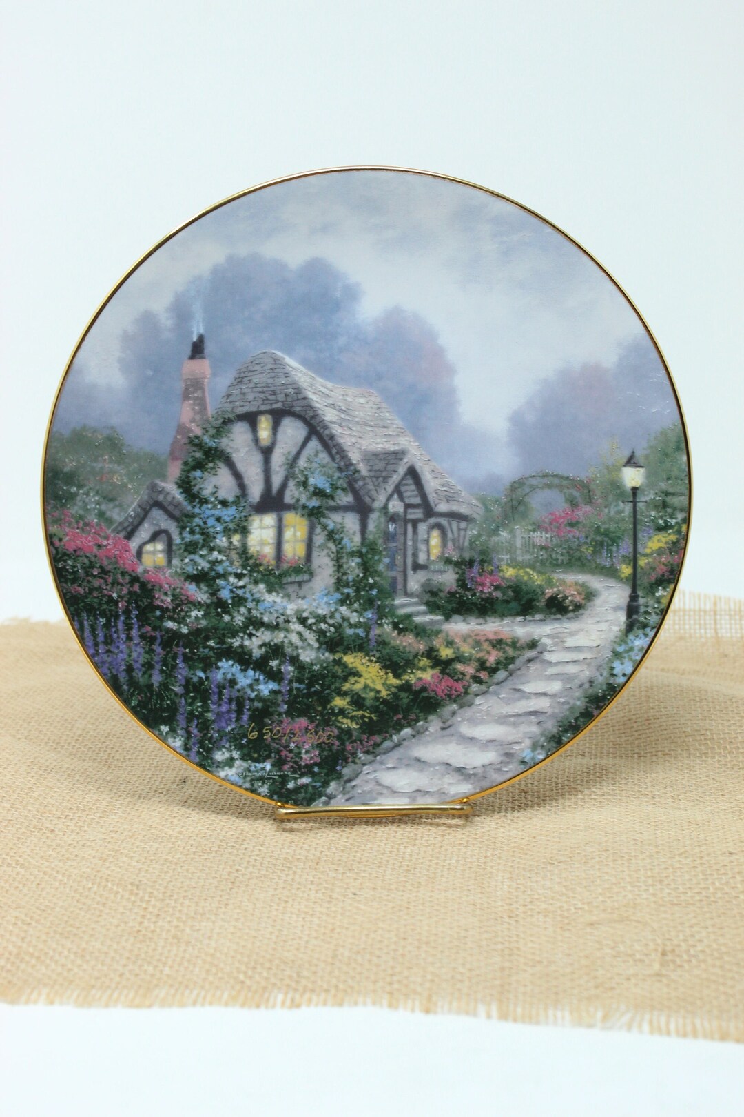 Knowles Thomas Kinkade Plate Chandler's Cottage 1991 Gold Etsy