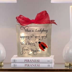 When a ladybug appears in your yard it's a visitor from Heaven Glass block, memorial home decor memory blocks birthday anniversary image 2