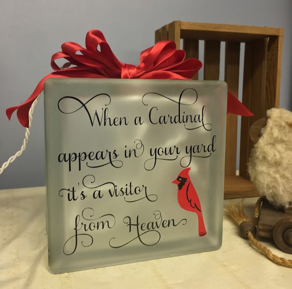 When A Cardinal Visits Memorial Visitor from Heaven Love Glass Block Decal Decor