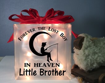 Forever the Lost Boy personalized lighted glasss block, memorial condolence sympathy remembrance grief in memory