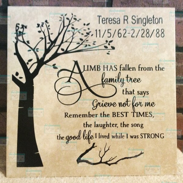 A Limb Has Fallen from Our Family Tree Wood Sign or Wood Plaque Wall Decor Name Date Sympathy Gift in Memory of Mom Memorial