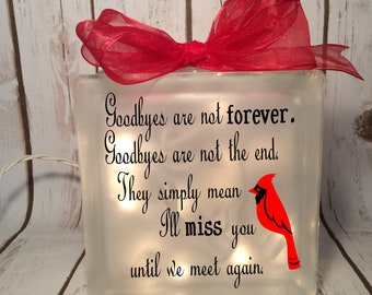 Goodbyes are not forever lightbox gifts in memory personalized customized glass cube box loss of loved one cardinal paws bee heart