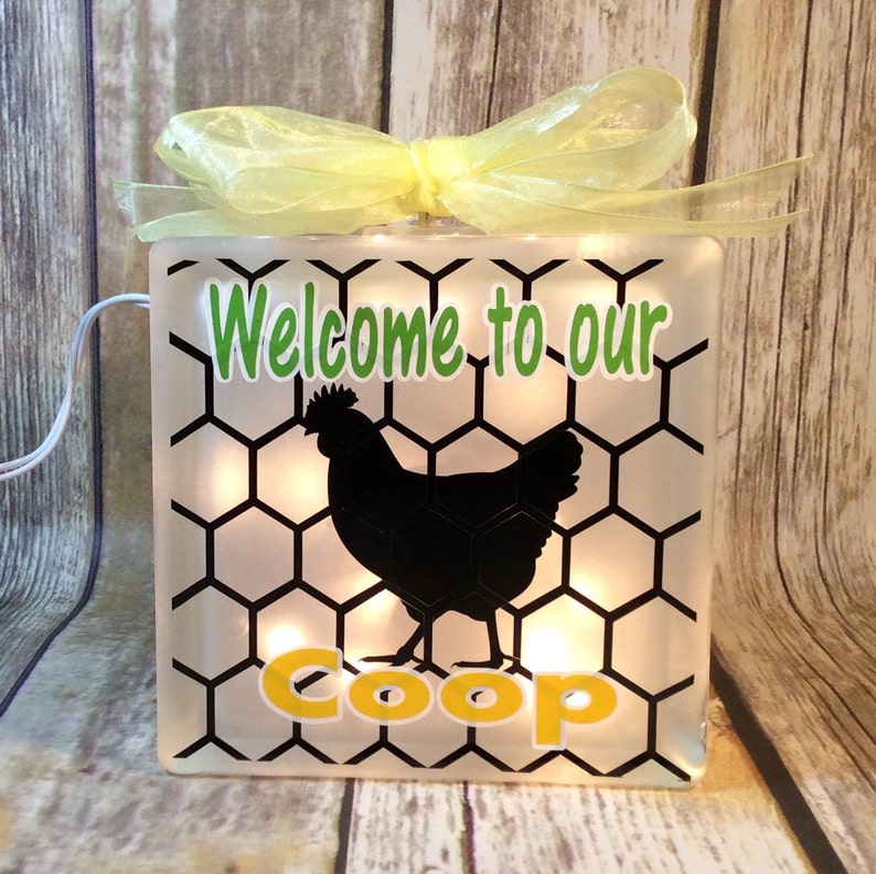 Welcome To Our Coop Lighted 6x6 Glass Block Country Decor Rooster Light Night Light Farm Decoration Chicken Coop Barbed Wire