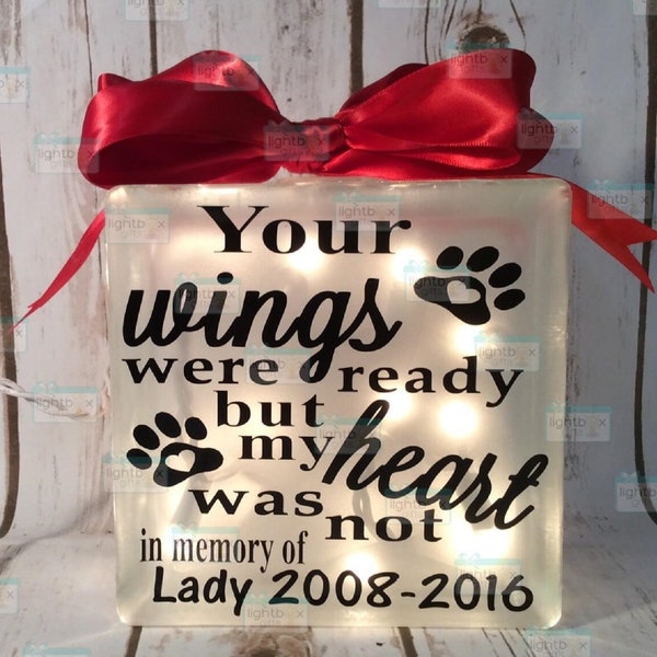 Your wings were ready but my heart was not paws lighted glass block - personalized glass blocks memorial for pets unique finds decor