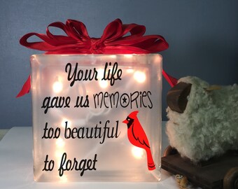 Your life gave us memories too beautiful to forget lighted glass box condolence gift, in memory, grief, personalized customized gift