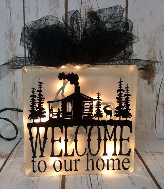 Home Decor Welcome To Our Home Etched Lighted Glass Block Etsy