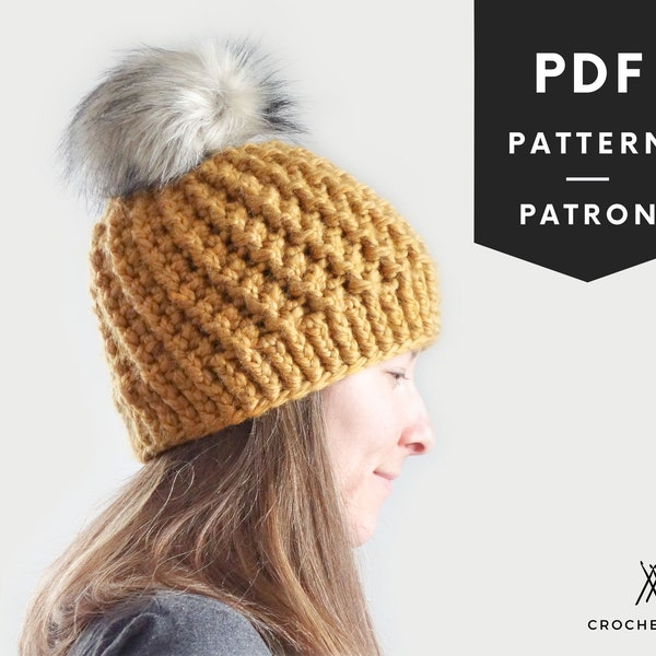 PATRON tuque au CROCHET - Tuque spirale - Pour femme et enfants - PDF Francais ou Anglais - avec un trou pour toque ou pompon- 009