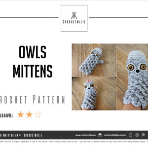Olw Gloves Crochet Pattern, Crochet Mittens Pattern, Owl Fingerless Mittens, Animal Mittens Pattern, Instant Download, Pdf Pattern, 002 image 5