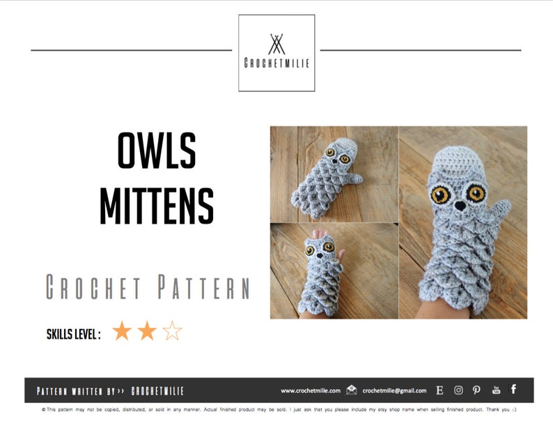 Olw Gloves Crochet Pattern, Crochet Mittens Pattern, Owl Fingerless Mittens, Animal Mittens Pattern, Instant Download, Pdf Pattern, 002 image 5