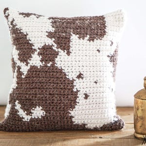 Crochet cowhide pattern cushion, decorative cow skin pillow cover, PDF crochet pattern