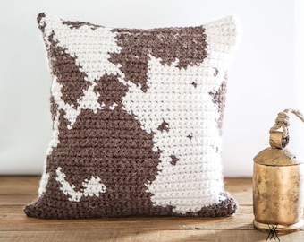 Crochet Cowhide Pillow Cover Pattern: Decorative Cushion (PDF Pattern)