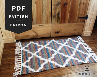 GEHAAKT PATROON #032 - "Sahara" tapijt / decoratief boho tapijt - PDF in het Engels of Frans - boho decor - eenvoudig - ruitpatroon