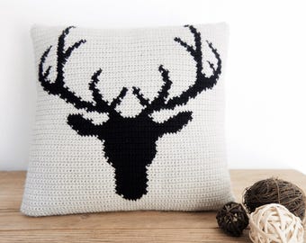 Deer Crochet Pdf Pattern, Deer Cushion, Pillow Cover, Easy Crochet Pattern, Rustic Decor , Modern Crochet, DIY Tutorial, Deer Pillowcase