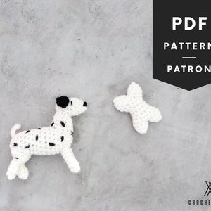 CROCHET PATTERN #070 - Little dalmatian - 2 patterns bundle - Pdf English or French - crochet mini dog - amigurumi - for baby mobile - bone