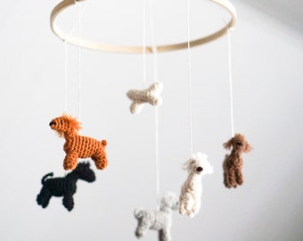 Puppy poodles baby mobile, crochet miniature poodles, toy poodle dogs for neutral nursery