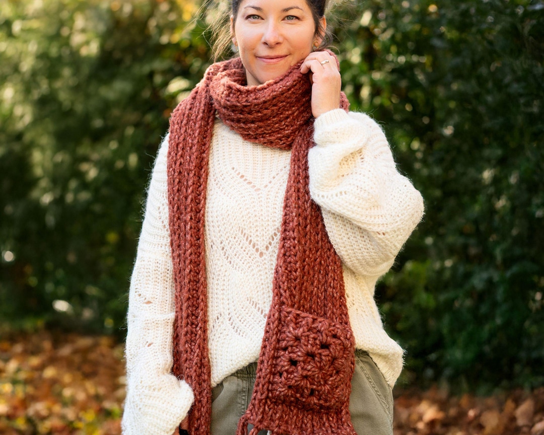 Crochet Pocket Scarf Pattern | Cozy Textured Scarf PDF + Video Tutorial ...