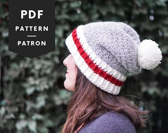 Crochet Hat Pattern, Pompom Beanie, Winter Booble Hat Pattern, Slouchy Hat, Pdf Crochet Beanie Pattern, Instant Download, Chunky Hat, #003