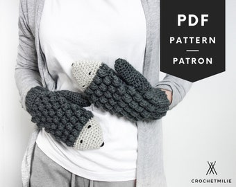 Gloves Pattern, Crochet Mittens Pattern, Hedgehog Mittens, Crocheted Animal Mitten Pattern, Hedgehog Gloves, DIY Mittens, 006