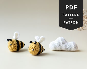 Crochet honey bee & cloud PATTERN, amigurumi nursery mobile