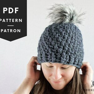 Crochet beanie hat pattern, pompom beanie hat, multiple sizes, for adults and kids