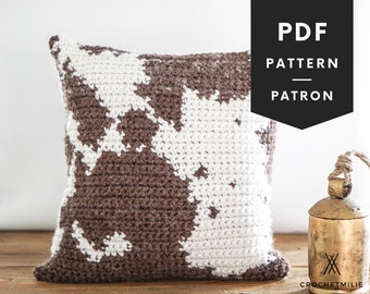 Crochet cowhide pattern cushion, decorative cow skin pillow cover, PDF crochet pattern