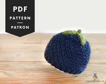 Crochet Baby Hat Pattern, Little Blueberry Fruit Hat (PDF Pattern)