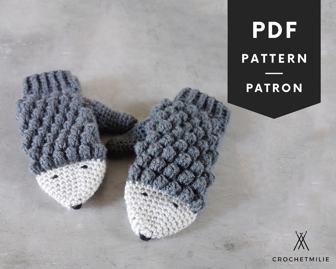 Crochet Mittens Pattern, Hedgehog Mittens, Crocheted Animal Mitten