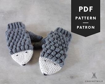 Patrón de mitones de erizo a crochet: Guantes de animales (Descarga PDF)