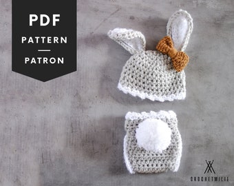 Crochet Bunny Hat Pattern: Newborn Diaper Cover Set (PDF Pattern)