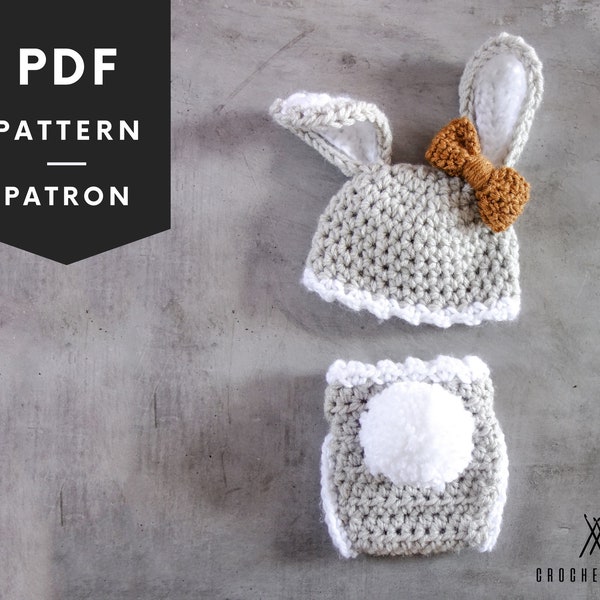 PATRON au CROCHET #041- Petit costume de lapin pour nouveau-né - Facile - PDF en Anglais ou Francais - cadeau pour baby shower - Unisexe
