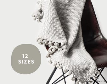 Crochet Throw Blanket Modern Pattern, Easy boho Baby Pompom Blanket