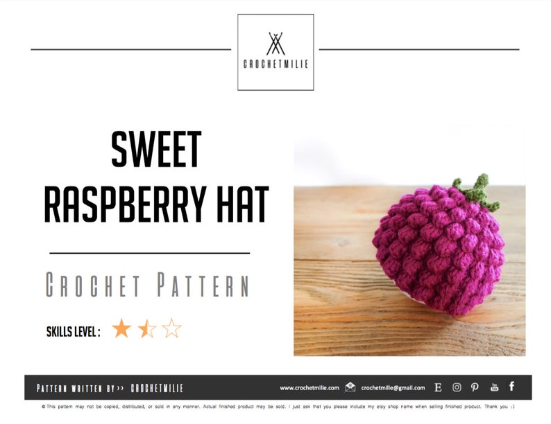 Crochet Hat Patterns, Raspberry Hat, Baby Crotchet Hat, Fruit Shape Hat For Kids, Raspberry Beret, Beanie Pattern, Winter Hat Pattern, 024 image 5