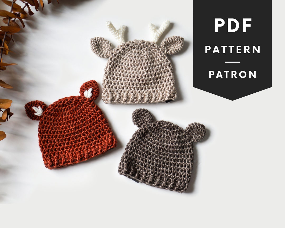 Crochet Baby Hats Pattern Deer Crochet Hat Fox Crochet Hat Animal Hat Pattern Etsy
