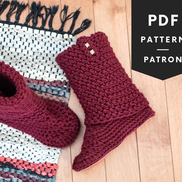 Patron au crochet - Bottines de maison - PDF en Francais et Anglais - Pantoufles pour femmes - idee cadeau - chaudes et confortables - 011