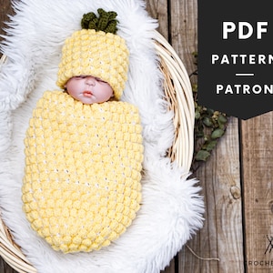 Crochet Pineapple Baby Cocoon Set Pattern, Photoshoot Newborn Fruit Outfit