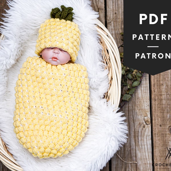 Crochet Pineapple Baby Cocoon Set Pattern, Photoshoot Newborn Fruit Outfit