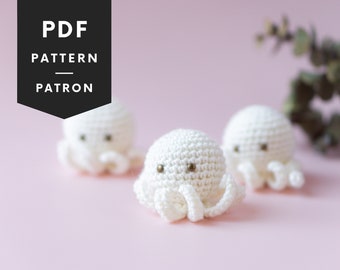 Häkelanleitung Mini Oktopus Amigurumi, der süßeste Tintenfisch, gehäkeltes Meerestier für Baby Mobile