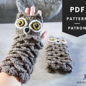 Olw Gloves Crochet Pattern, Crochet Mittens Pattern, Owl Fingerless Mittens, Animal Mittens Pattern, Instant Download, Pdf Pattern, 002 image 1