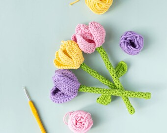 No-Sew häkeln Tulpe Muster - Einfache Frühlingsblume Amigurumi - PDF Digital Download mit Video