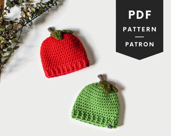Crochet baby hat pattern, apple fruit shape hat pattern, cute kids apple beanie